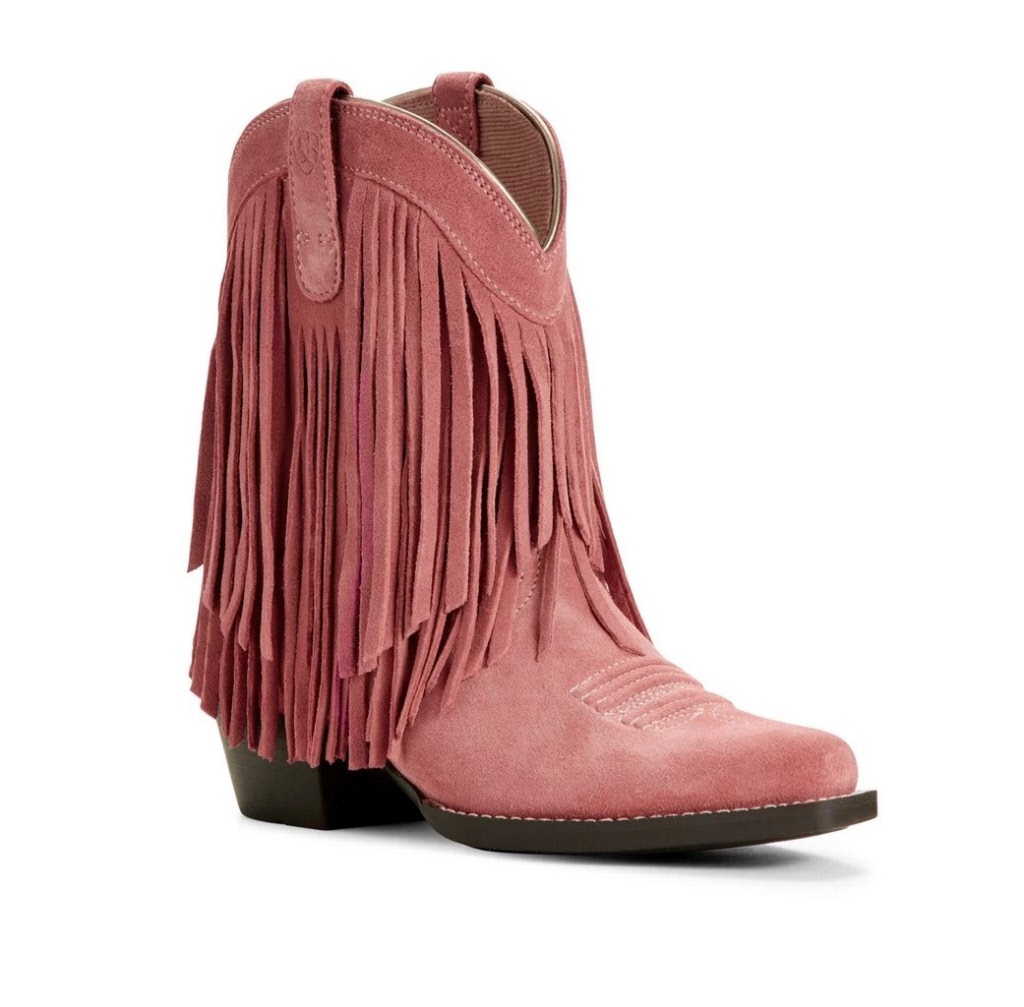 Smoky Children's Kid's  Wisteria Pink Double Fringe Leather Western Cowboy Boot